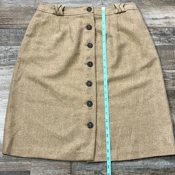 French Connection Tan Metallic Button Front Wool Blend Skirt Academia Sz 10