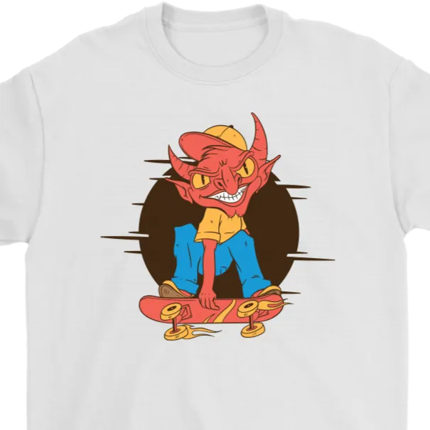 Funny Skater T-shirt, Gift for Skateboarder, Devil on a Skateboard T-shirt, Funny Skateboard gift