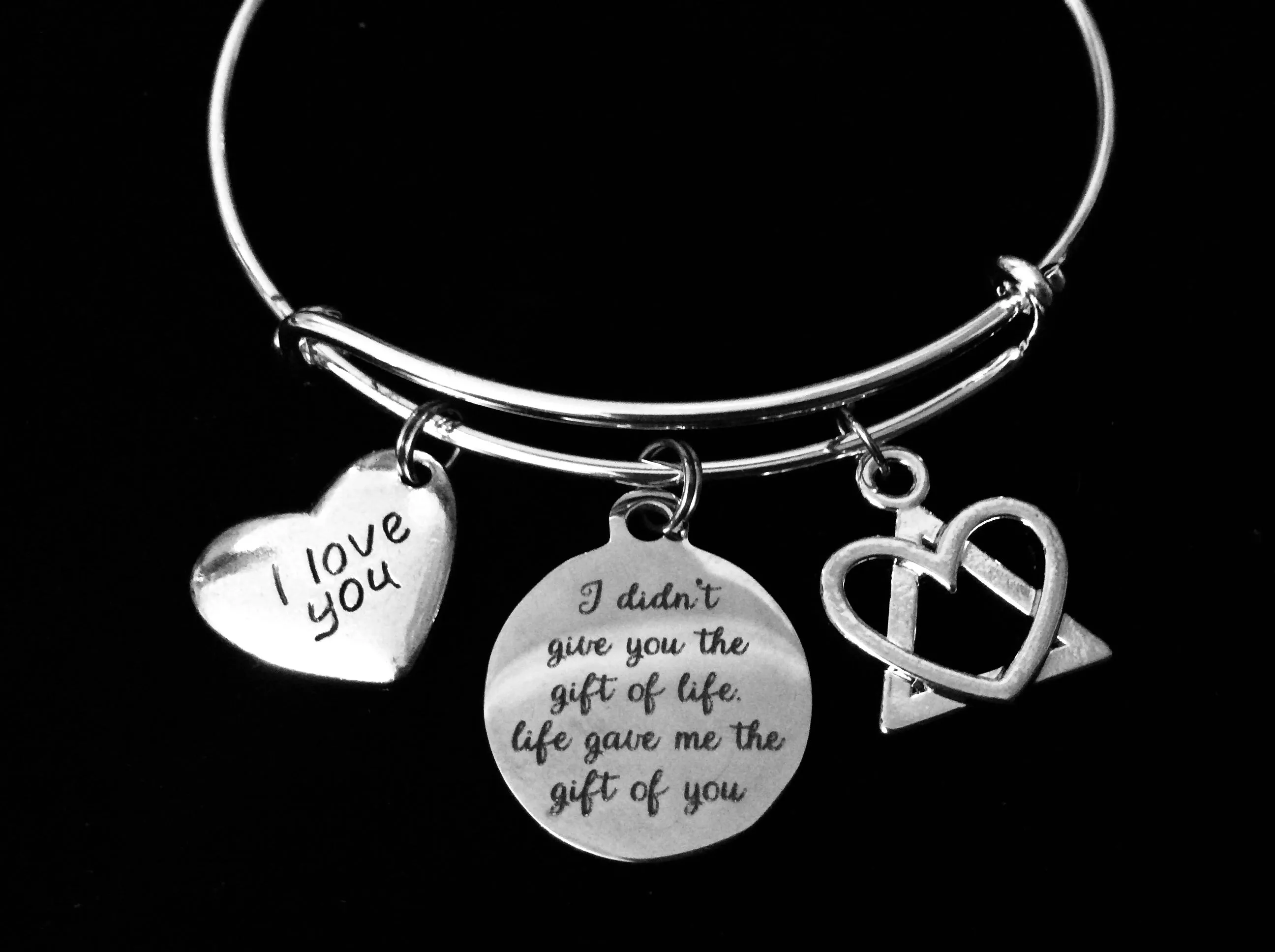 Gift of Life Adoption Jewelry Expandable Charm Bracelet Silver Adjustable Bangle Gift I Love You Adopt One Size Fits All Gift