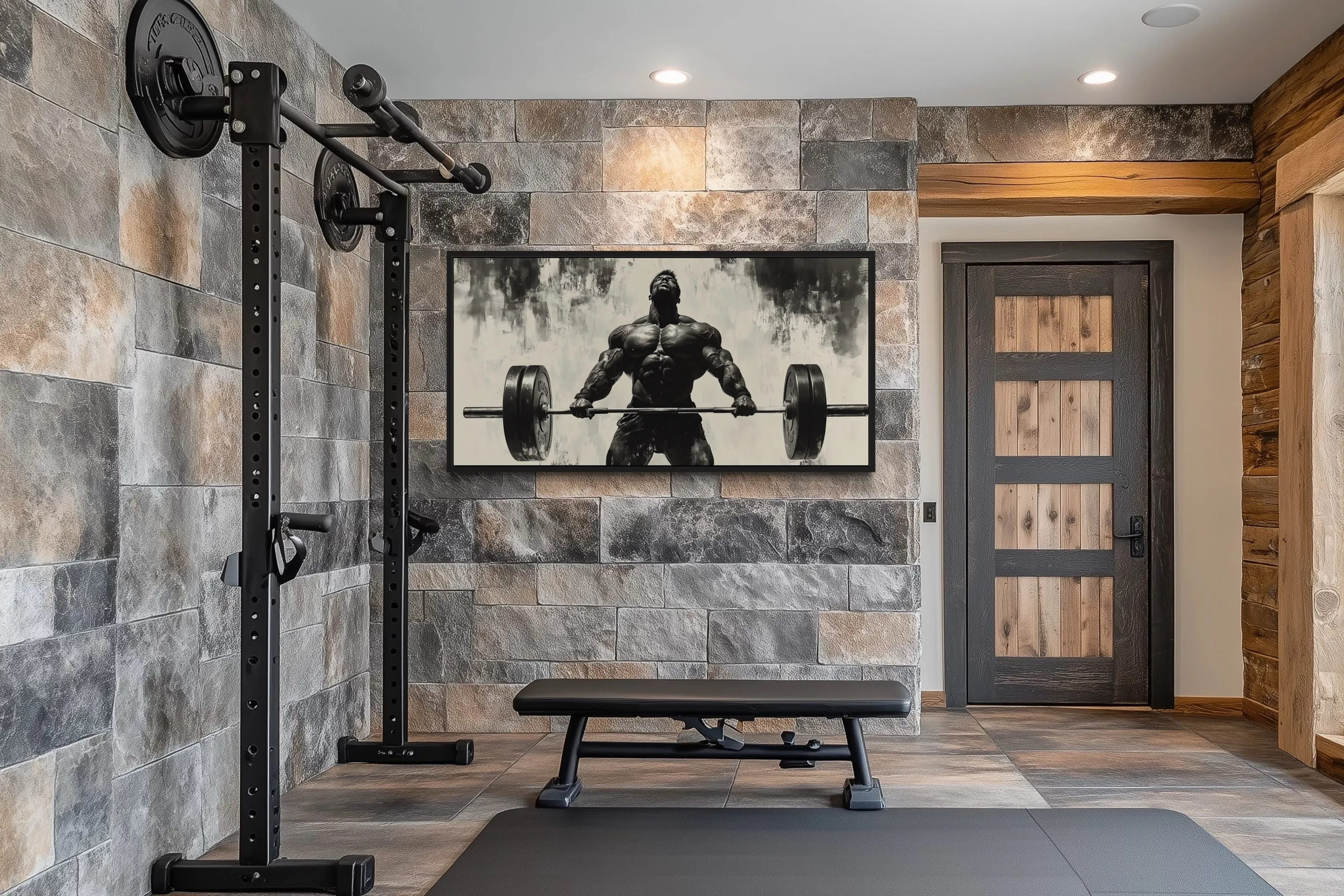 Gym Wall Art - Powerful Man Lifting Barbell Canvas Print
