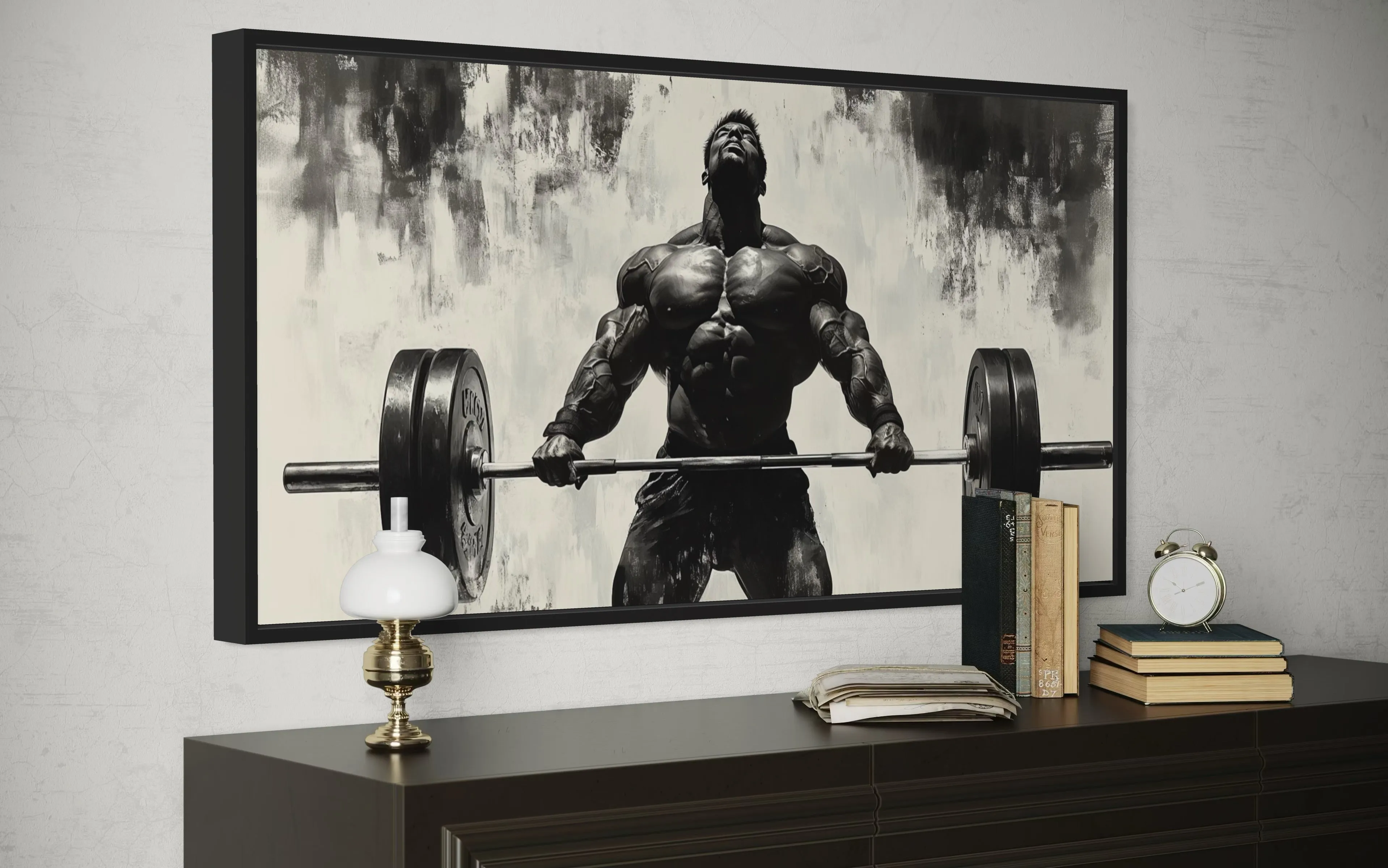 Gym Wall Art - Powerful Man Lifting Barbell Canvas Print