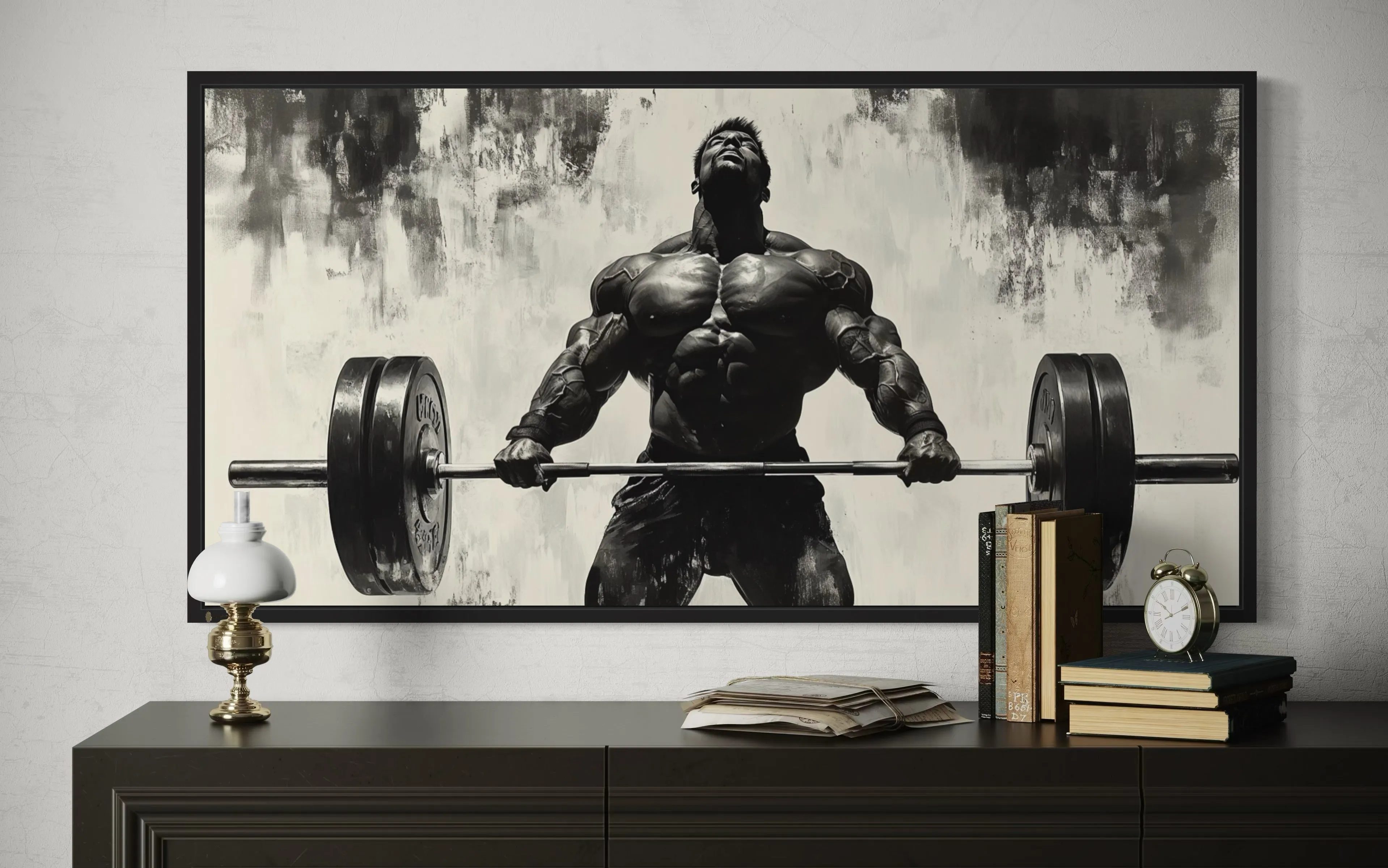 Gym Wall Art - Powerful Man Lifting Barbell Canvas Print