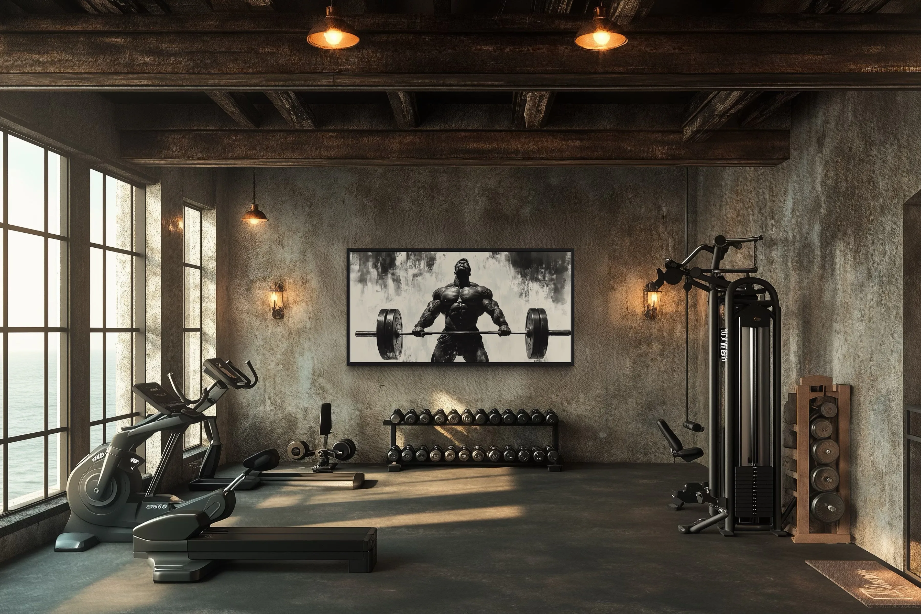 Gym Wall Art - Powerful Man Lifting Barbell Canvas Print