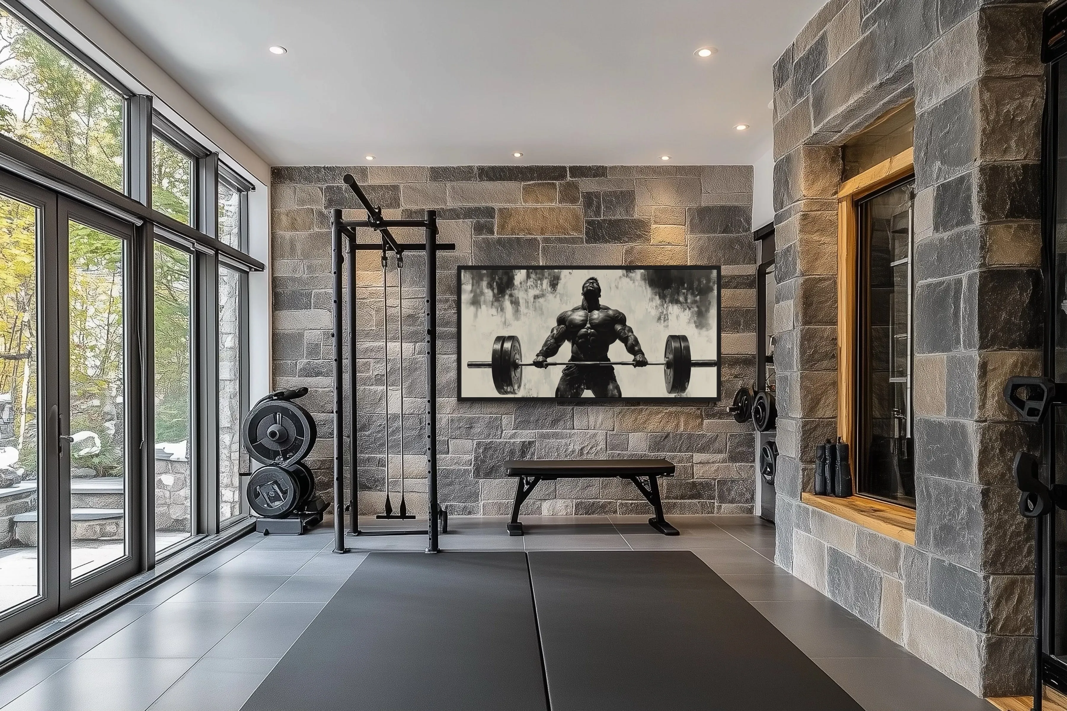 Gym Wall Art - Powerful Man Lifting Barbell Canvas Print