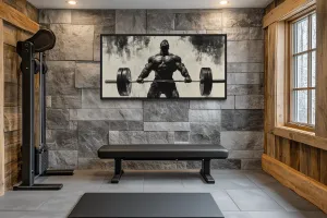 Gym Wall Art - Powerful Man Lifting Barbell Canvas Print