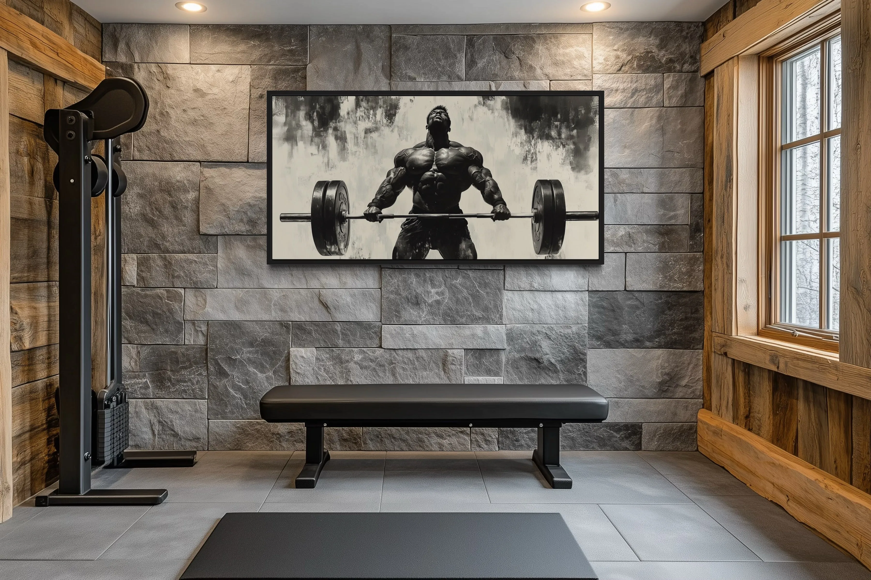 Gym Wall Art - Powerful Man Lifting Barbell Canvas Print