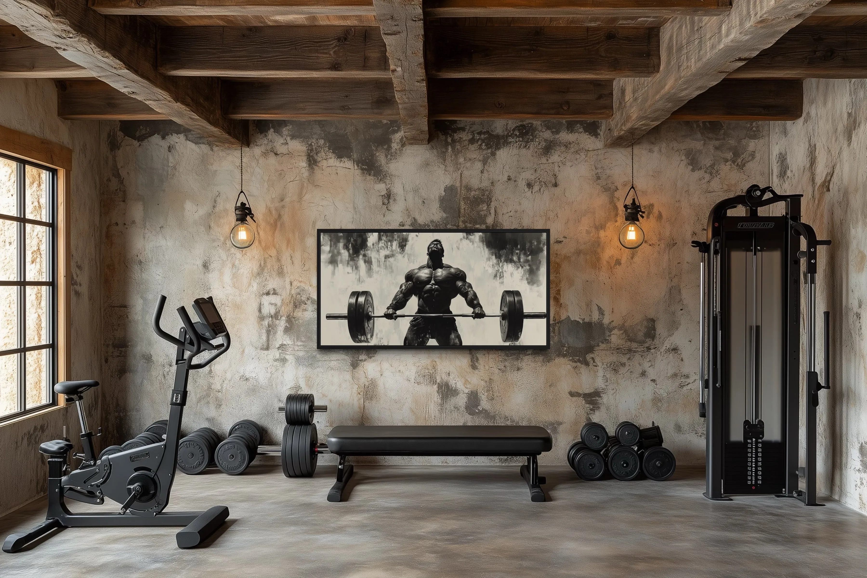 Gym Wall Art - Powerful Man Lifting Barbell Canvas Print