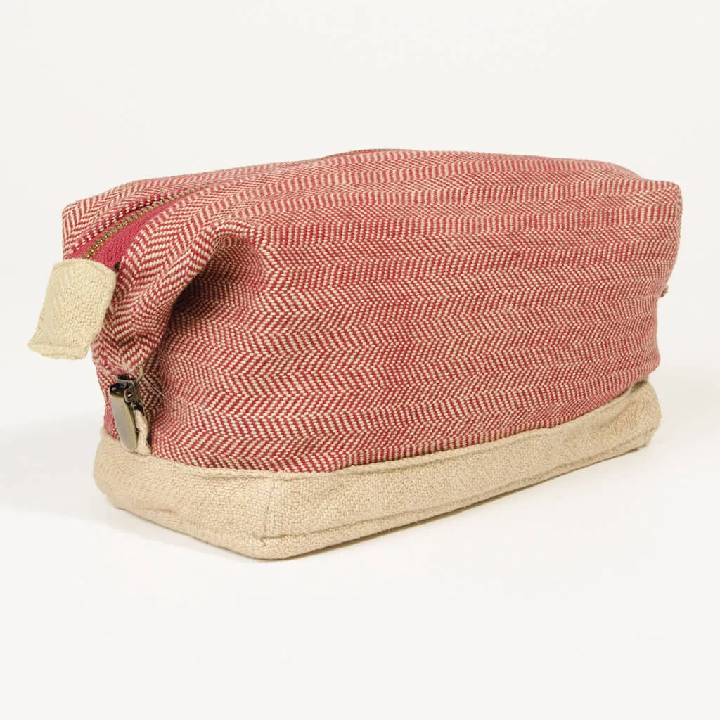Hand Woven Toiletry Bag | Maroon & Khaki Herringbone