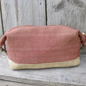 Hand Woven Toiletry Bag | Maroon & Khaki Herringbone