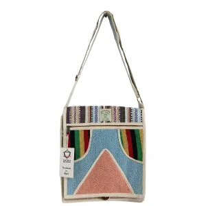 Handcrafted Hemp Laptop Messenger Bag with Geometric Design - Made in Nepal