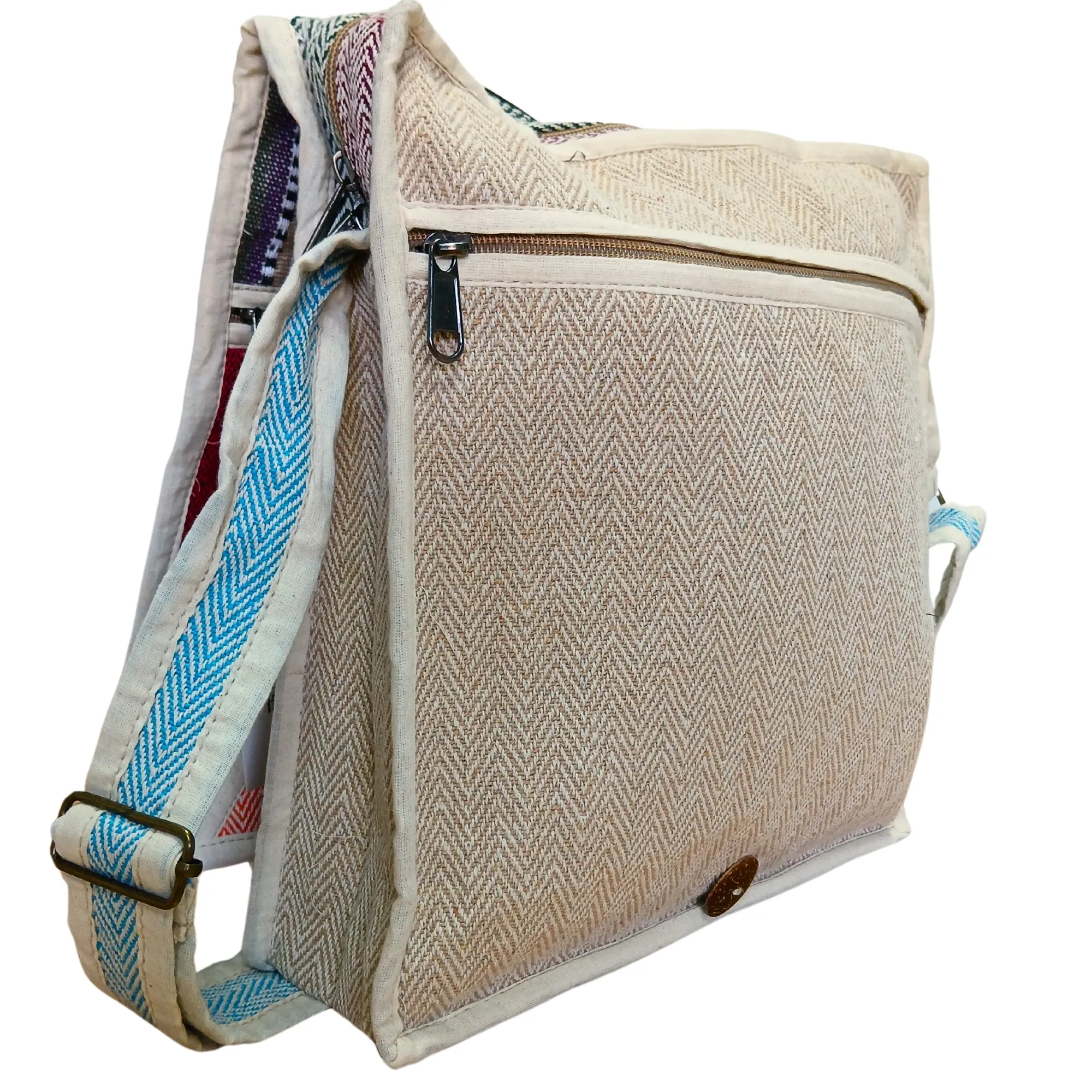 Handcrafted Hemp Laptop Messenger Bag with Geometric Design - Made in Nepal