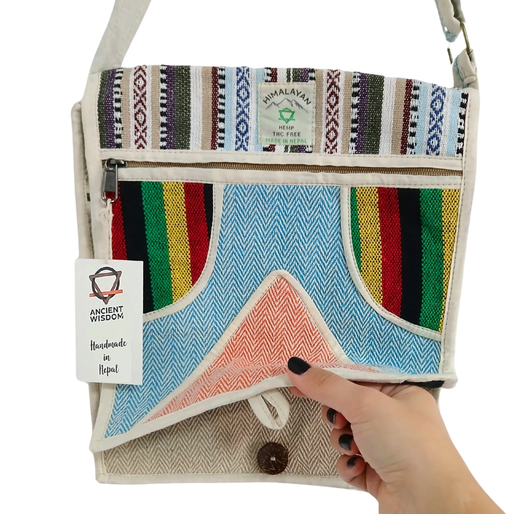 Handcrafted Hemp Laptop Messenger Bag with Geometric Design - Made in Nepal