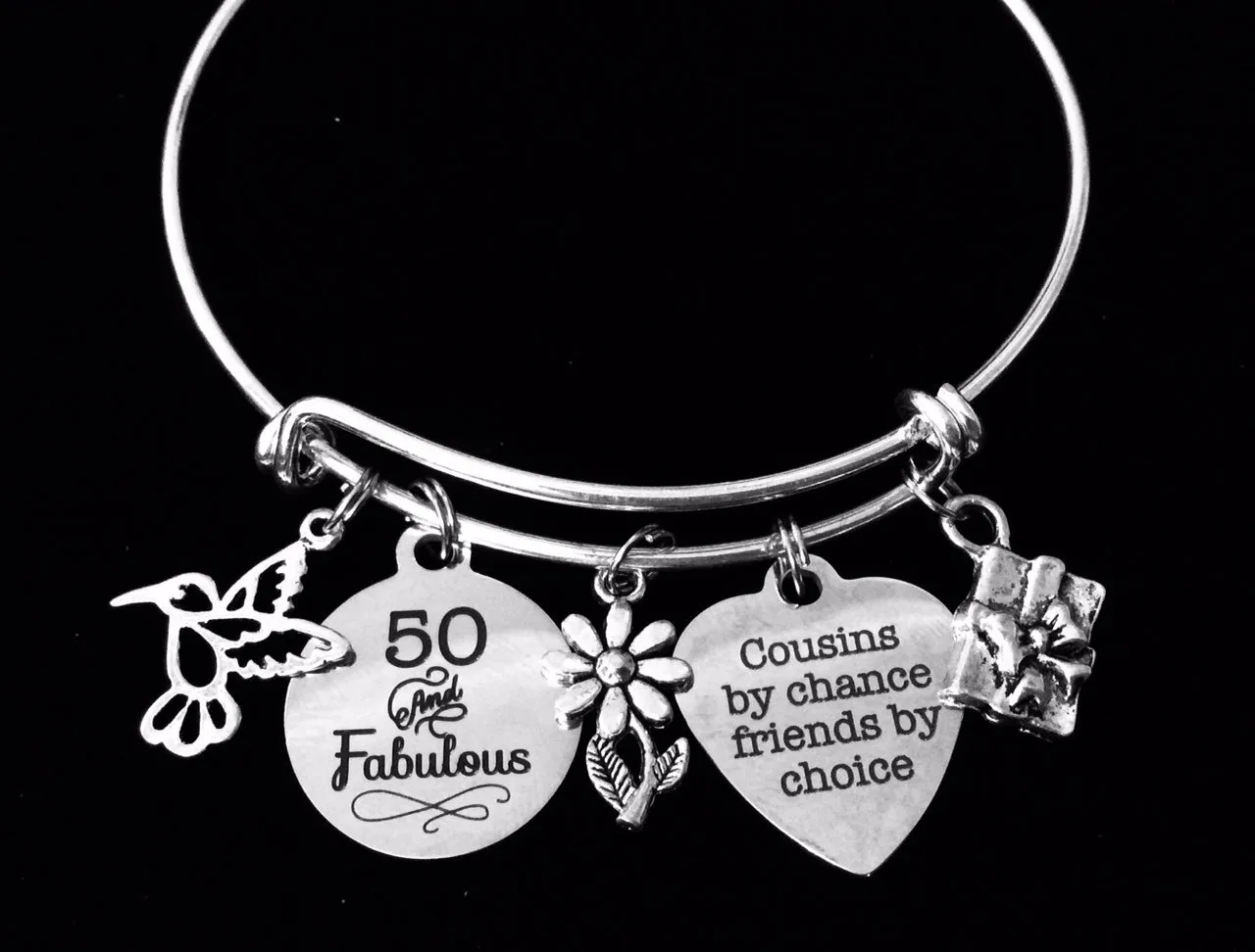 Happy 50th Birthday Cousin Adjustable Charm Bracelet Expandable Wire Bangle One Size Fits All Gift