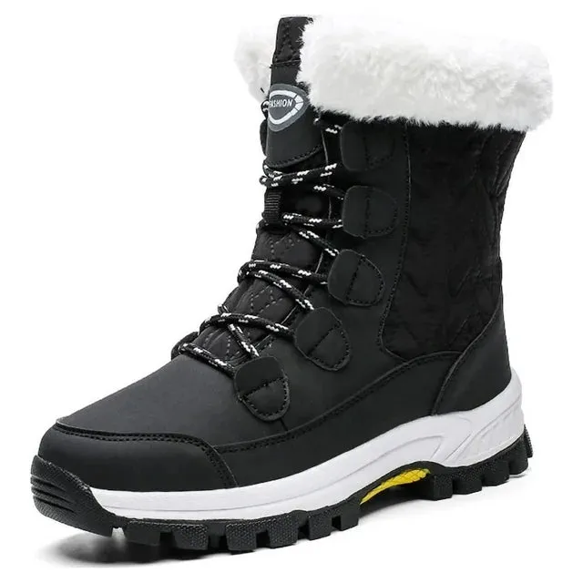 HARENC Snow Boots For Women Winter Waterproof Shoes Thickened Faux Fur Lined Frosty Warm Outdoor Boots