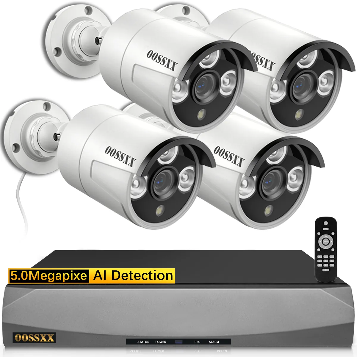 (HD 2.7K 5.0MP with Audio) Outdoor Wired Security Camera Systems PoE Outdoor Surveillance Video System