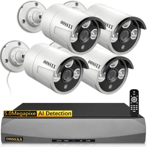 (HD 2.7K 5.0MP with Audio) Outdoor Wired Security Camera Systems PoE Outdoor Surveillance Video System