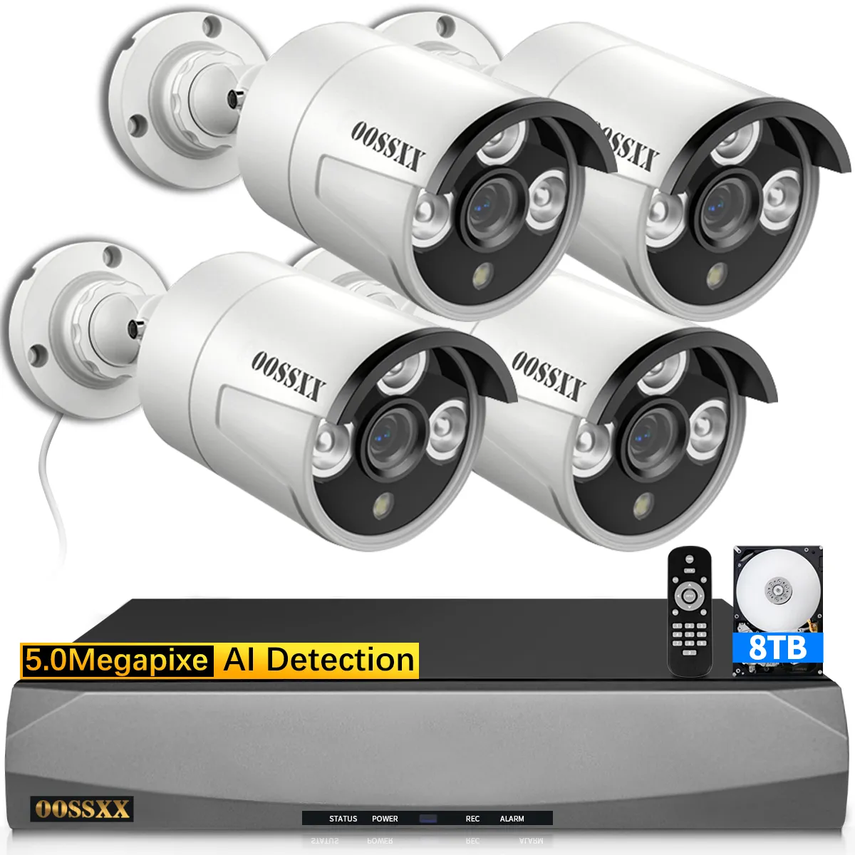 (HD 2.7K 5.0MP with Audio) Outdoor Wired Security Camera Systems PoE Outdoor Surveillance Video System