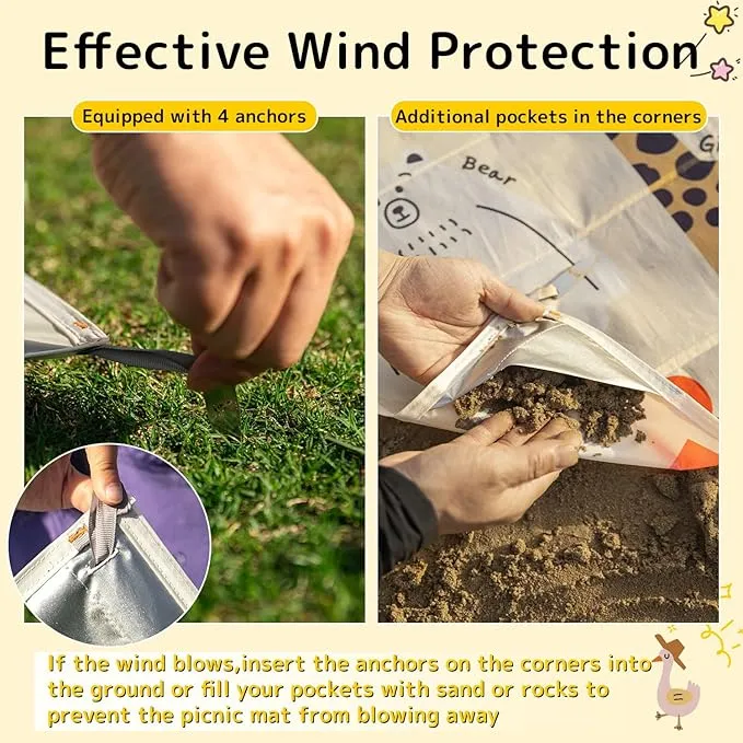 HIKEMAN Pocket Picnic Blanket Beach Blanket - Mini Waterproof Camping Blanket,Lightweight Outdoor Blanket with Hand Strap for Picnics Beach Hiking Camping Travel (Animal Type, L)