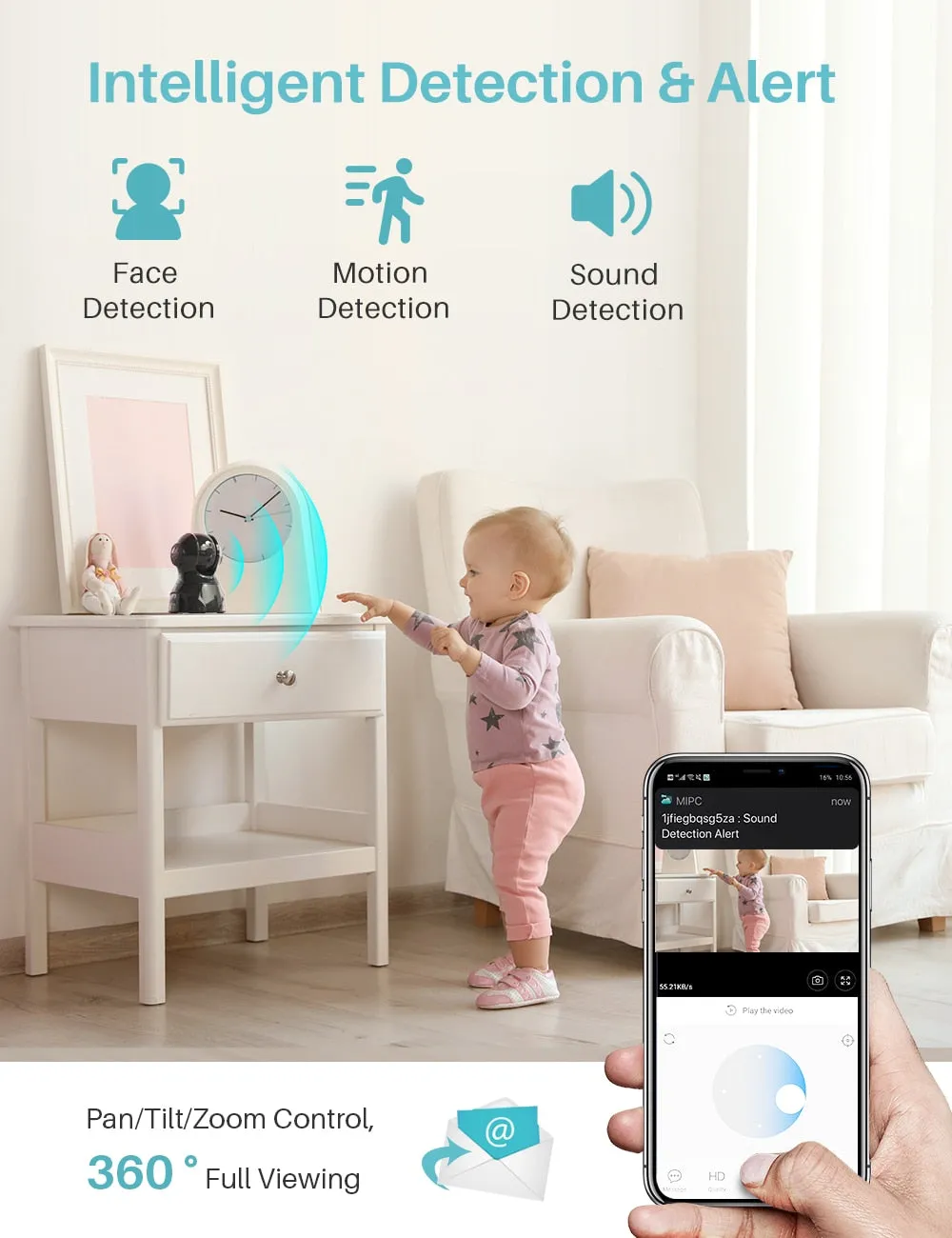 HMC02MQ 3MP 2K Security IP Camera WiFi PTZ Indoor Pet Wireless Camera Night Vision Motion Dection Works with Alexa
