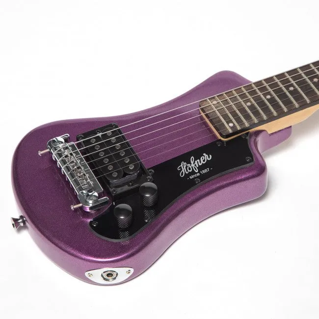 Hofner HOF-HCT-SH-PU-O Shorty Electric Travel Guitar - Metallic Purple - with Gig Bag