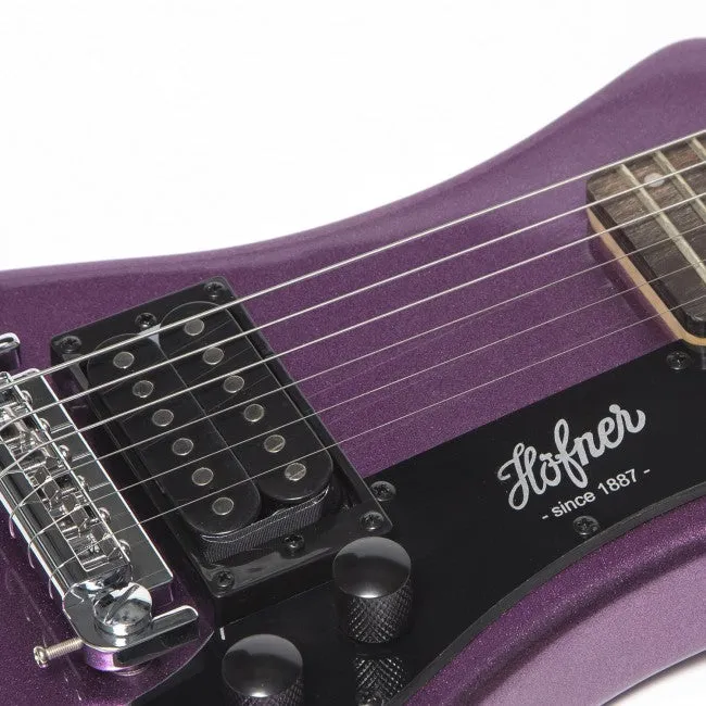 Hofner HOF-HCT-SH-PU-O Shorty Electric Travel Guitar - Metallic Purple - with Gig Bag
