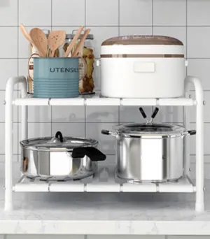 Homlly Under Sink 2 Tier Expandable Shelf Rack with Removable Panels