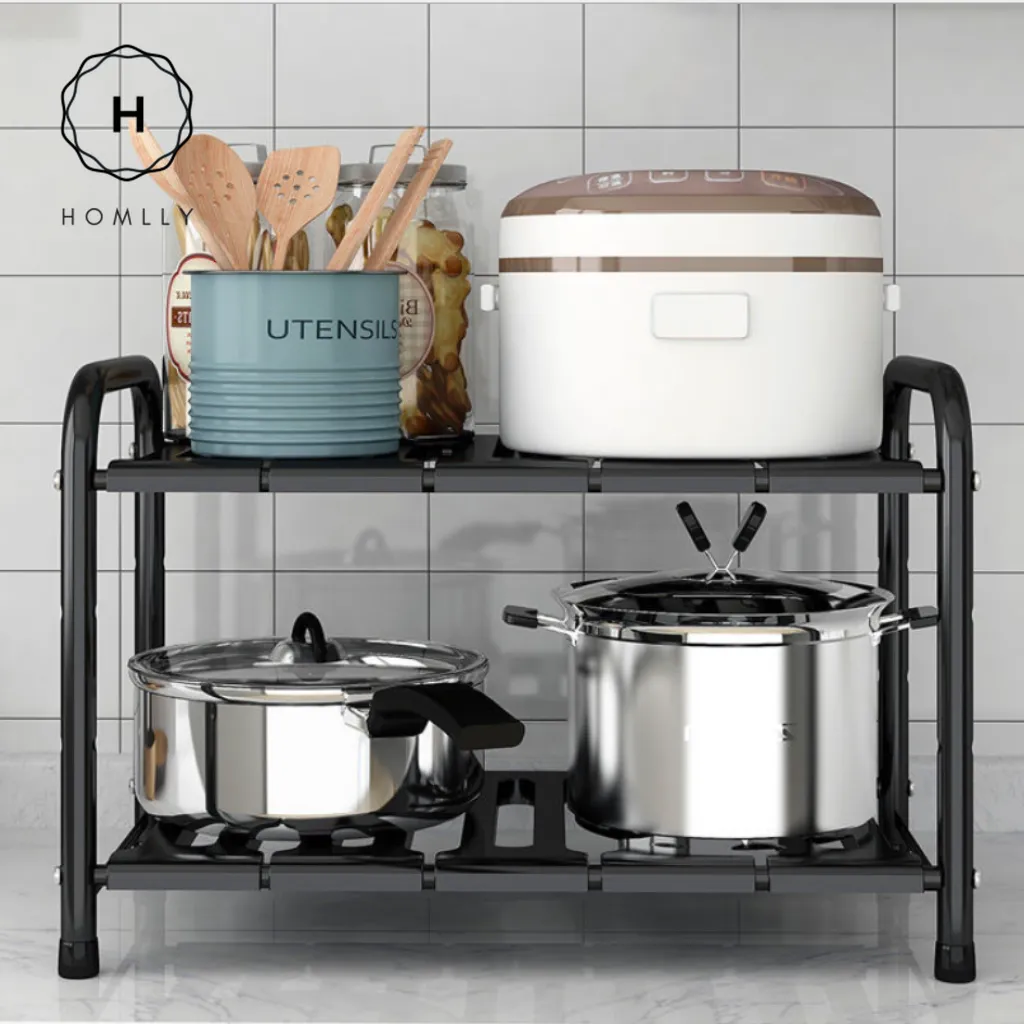 Homlly Under Sink 2 Tier Expandable Shelf Rack with Removable Panels