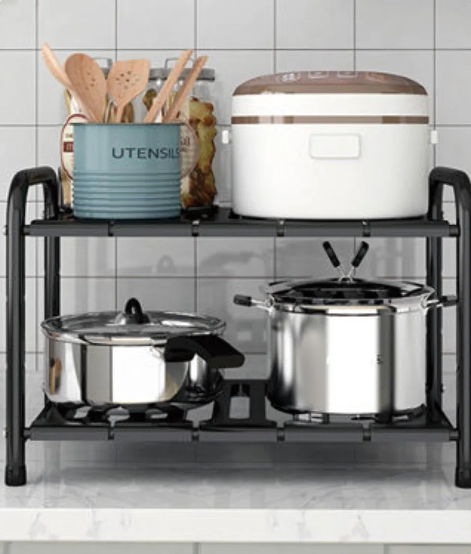 Homlly Under Sink 2 Tier Expandable Shelf Rack with Removable Panels