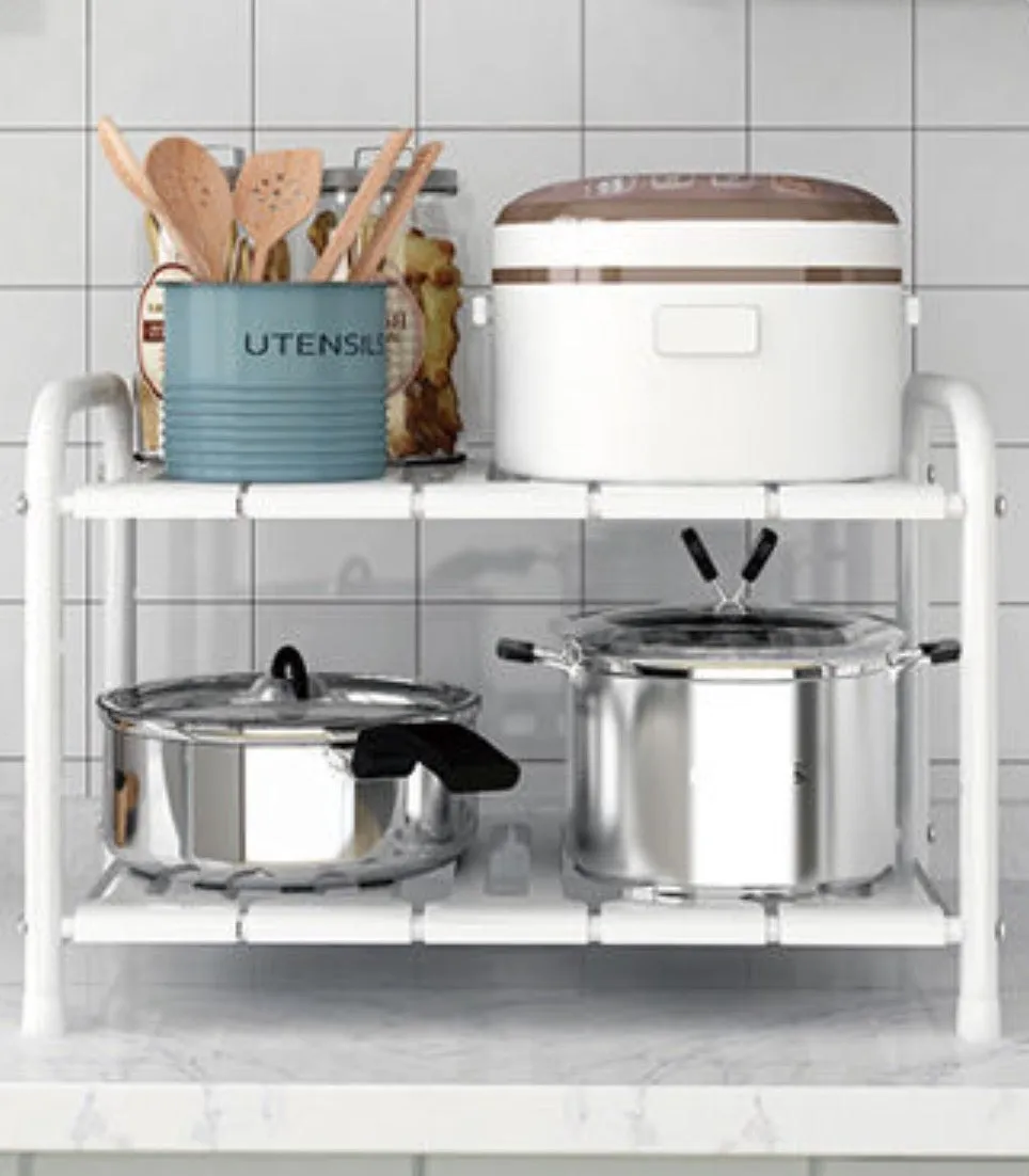 Homlly Under Sink 2 Tier Expandable Shelf Rack with Removable Panels