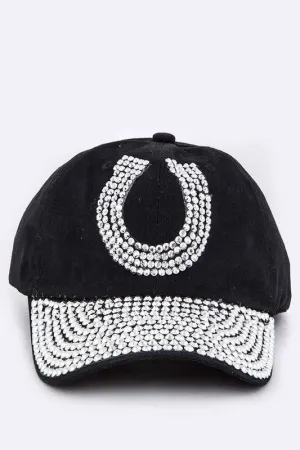Horse Shoe Crystal Embellished Cotton Cap
