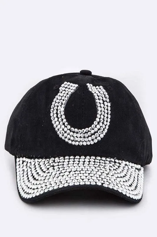 Horse Shoe Crystal Embellished Cotton Cap