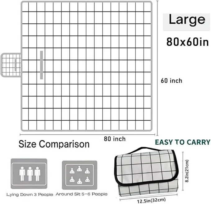 K Y KANGYUN Extra Large Picnic Blanket Outdoor Beach Blankets, Water-Resistant Foldable Sandproof Blankets Cute Picnic Mat for Beach, Camping Grass Lawn Park Mats (White, 80x60 in)