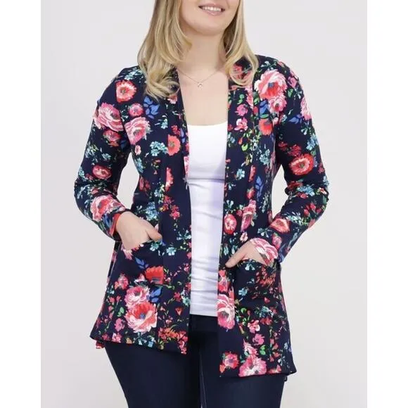 Kiyonna Cardigan Size 1X Adriana Jacket Top Bellini Floral Pockets Colorful