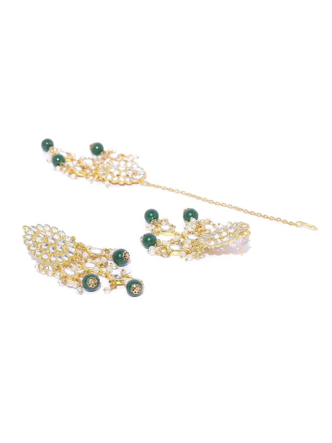 Kundan Choker Necklace set with Green Beads Tassels