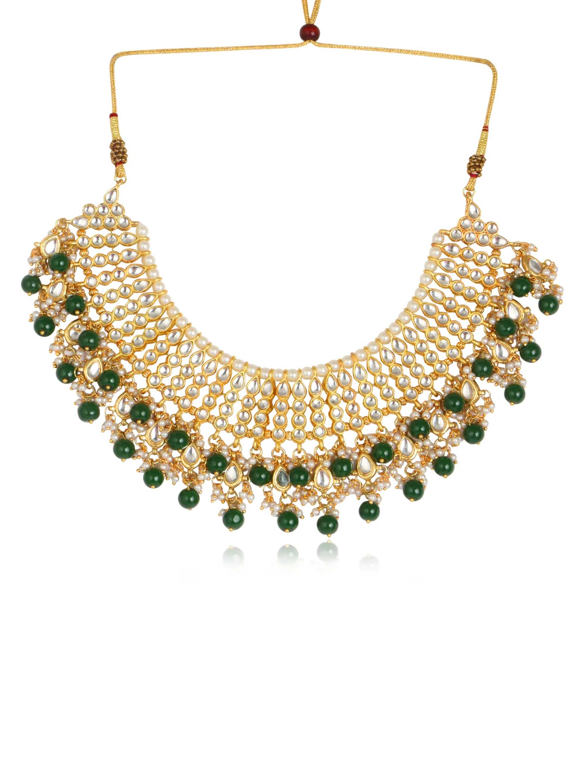 Kundan Choker Necklace set with Green Beads Tassels