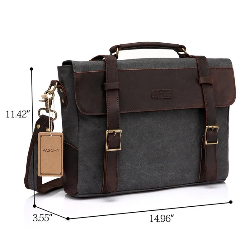Laptop Carrying Bag Messenger Bag, Canvas & Leather, Gray/Tan, 14 inches