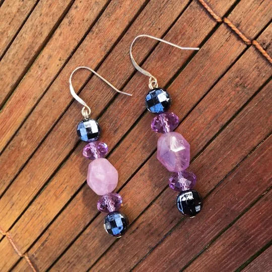 Lavender Quartz Gemstone and Swarvoski Crystal Earrings