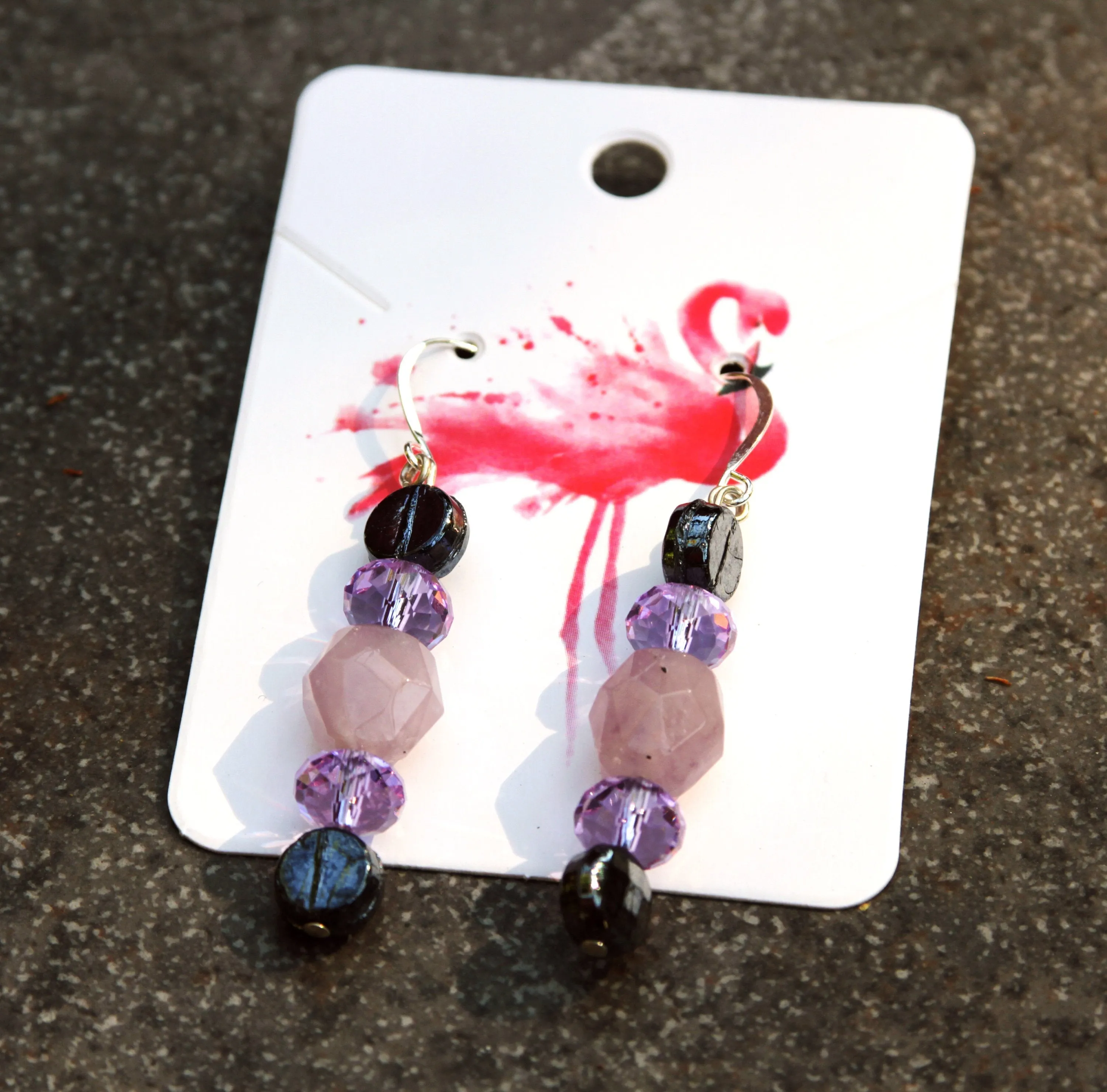 Lavender Quartz Gemstone and Swarvoski Crystal Earrings