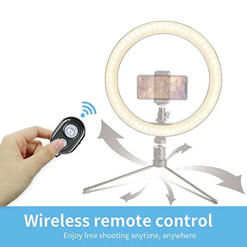 LED 10.2" Desktop Selfie Ring Light with Tripod Stand & Remote Control &10 Brightness Level & 3 Light Modes and 120 Bulbs 5500k for YouTube Video/Live Stream/Makeup/Photography for iPhone Android