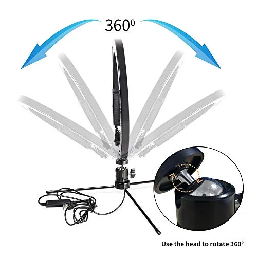 LED 10.2" Desktop Selfie Ring Light with Tripod Stand & Remote Control &10 Brightness Level & 3 Light Modes and 120 Bulbs 5500k for YouTube Video/Live Stream/Makeup/Photography for iPhone Android