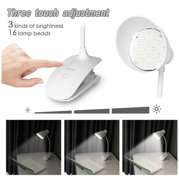 LED Touch on/Off Switch Rechargeable Clip Lamp