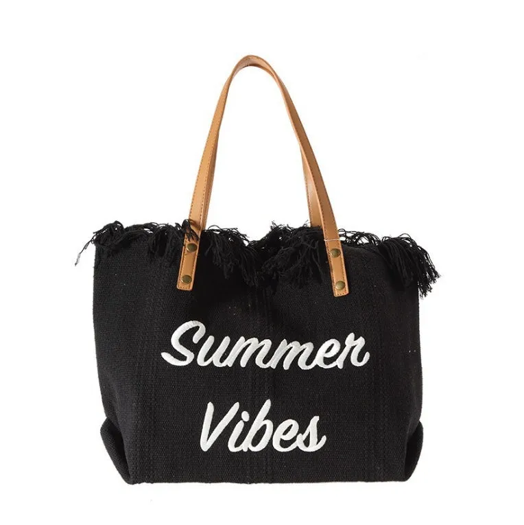 Letter Tassel Canvas Tote Shoulder Bag.W-240527-1
