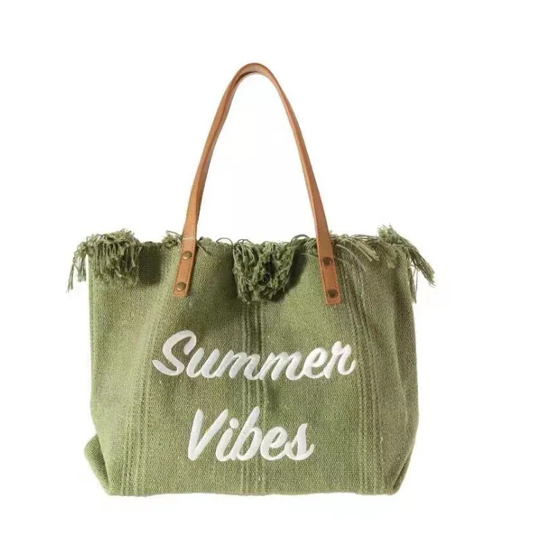 Letter Tassel Canvas Tote Shoulder Bag.W-240527-1