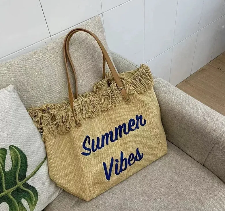 Letter Tassel Canvas Tote Shoulder Bag.W-240527-1