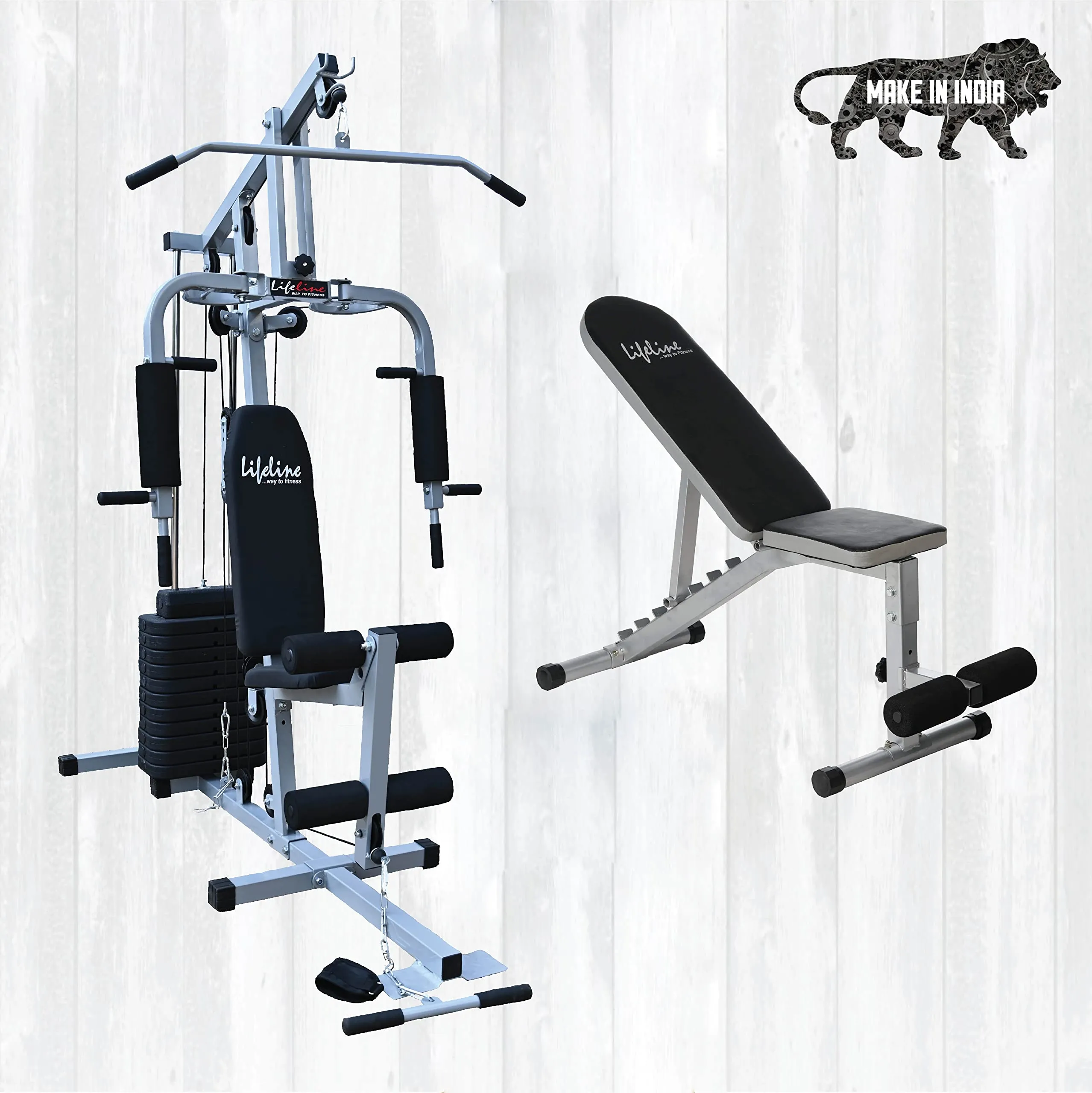 Lifeline Fitness HG-002 Home Gym Setup Combo with LB-311 Adjustable Bench (8 Levels), 60kg Weight Stack Included