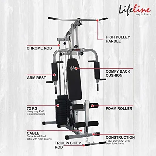Lifeline Fitness HG-002 Multi Home Gym Combo with LB-301 AB Care Bench for Home Gym, 72kg Weight Stack