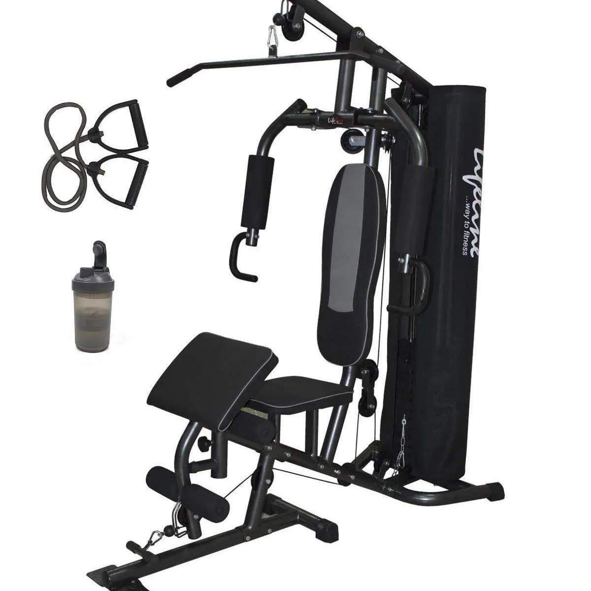Lifeline Home Gym Machine Deluxe 005 For Workout At Home Bundles With Resistance Band and Shaker Bottle || Available on EMI