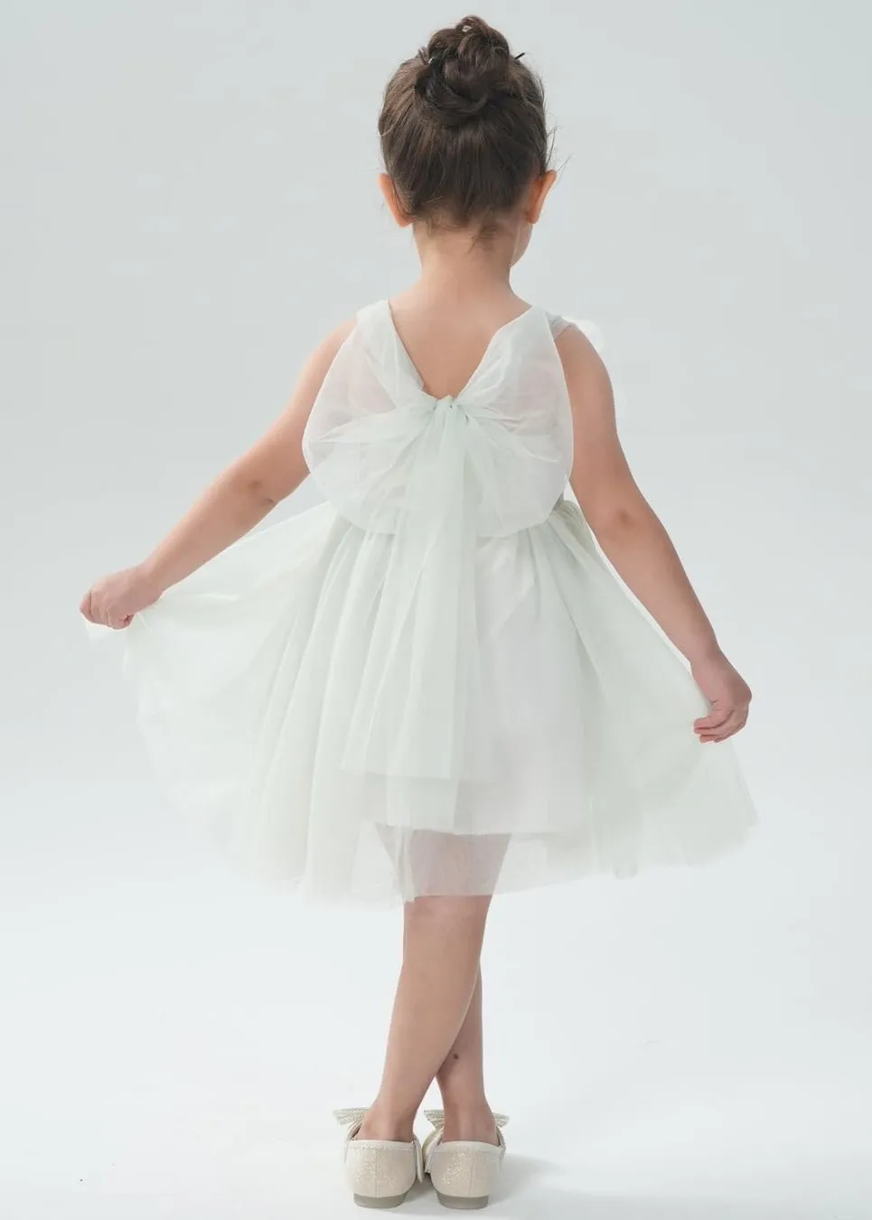 Lily Adjustable Strap Girl Dress in Sage 3D Flower Petal