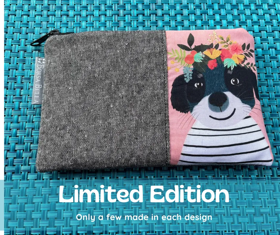 Limited Edition Catch All Zippered Pouch - Black and White Dog with Orange Background