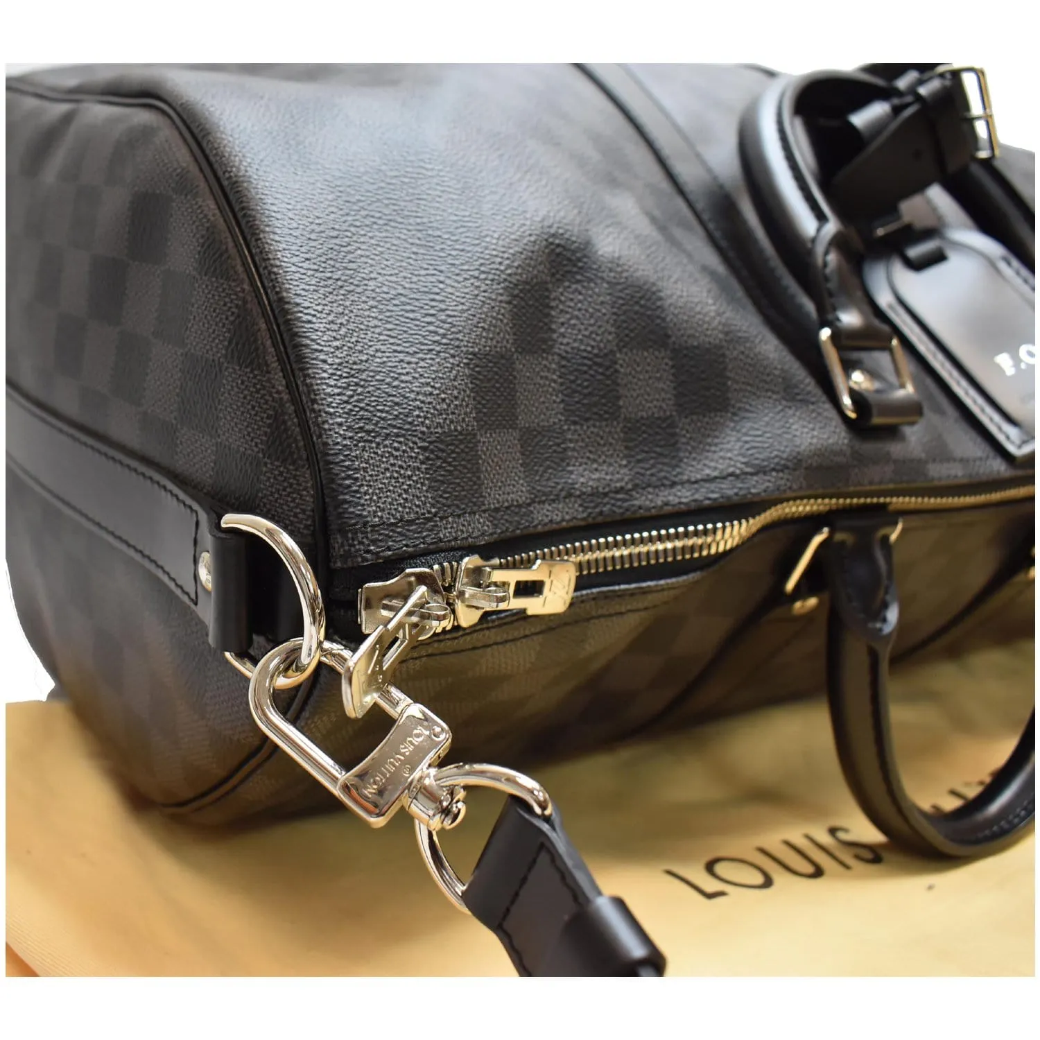 LOUIS VUITTON Keepall 45 Damier Graphite Bandouliere Travel Bag Black